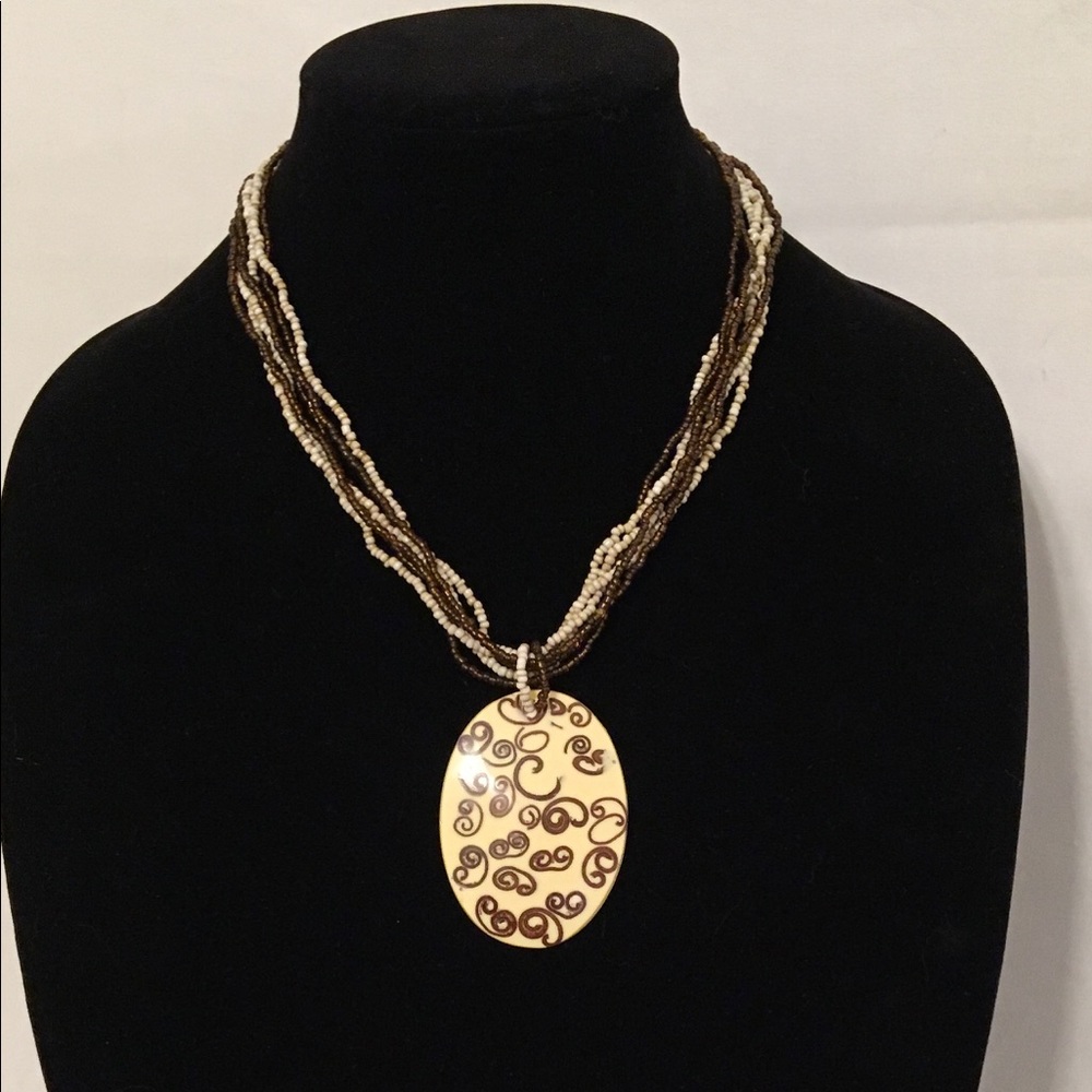 Tan & Beige Pendant Beaded Neck